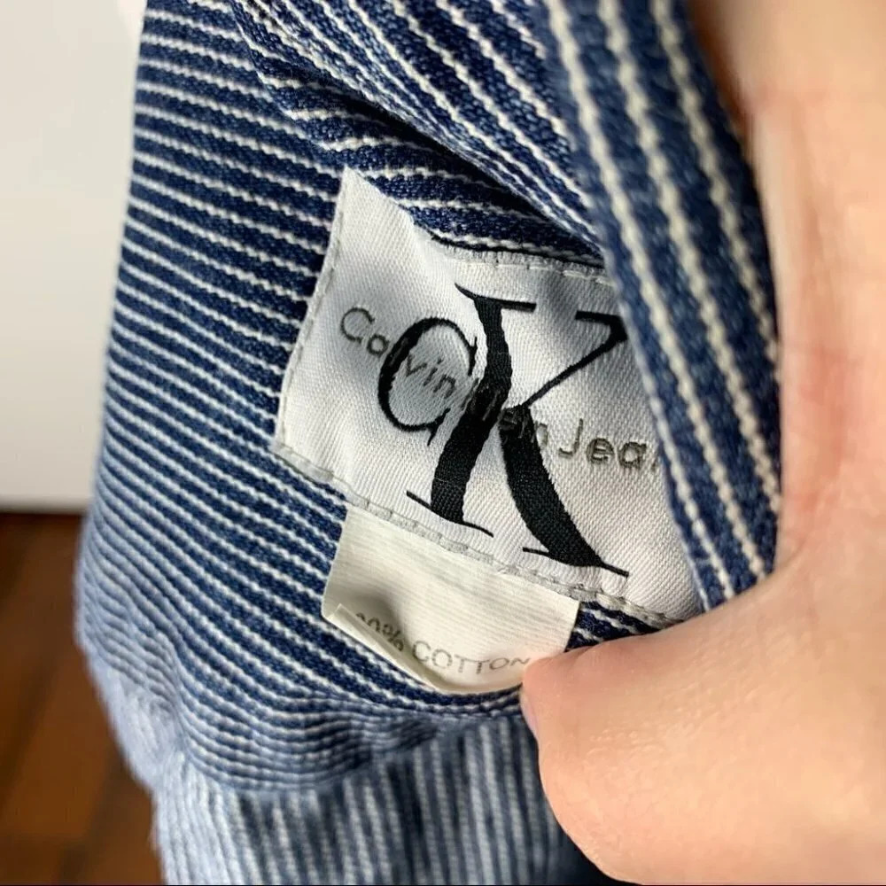 CK Calvin Klein jeans cropped jean vest blue white pinstripes denim vintage 80s - Picture 8 of 12